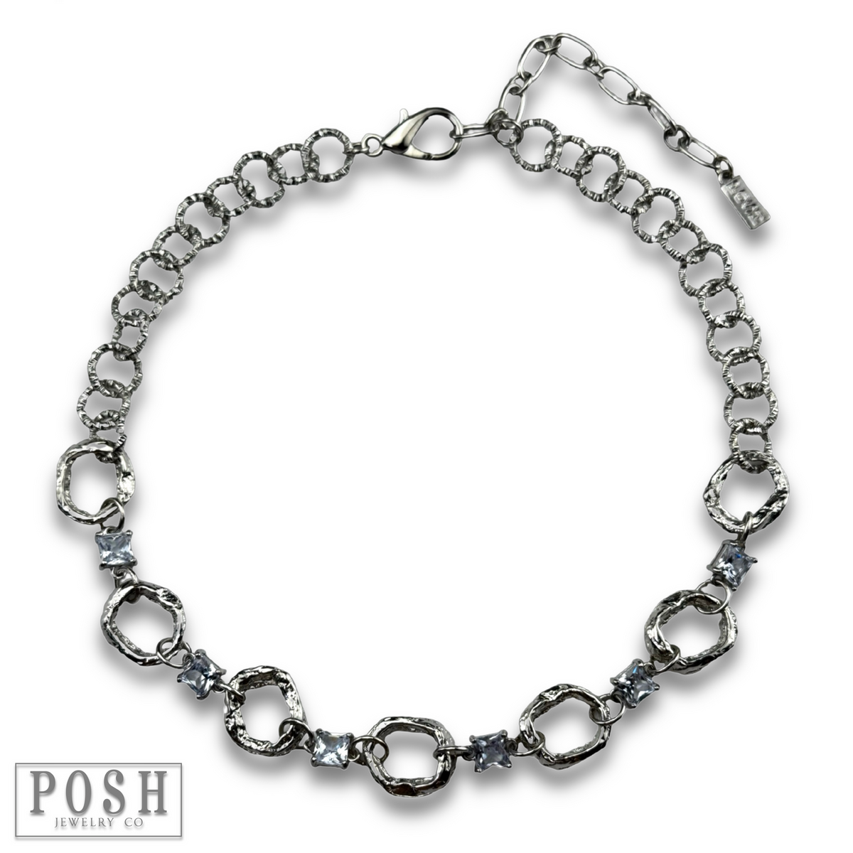 Chain necklace with rhinestone squares - LC