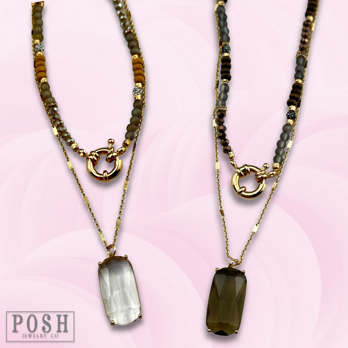 Necklace with large glass pendant - LC
