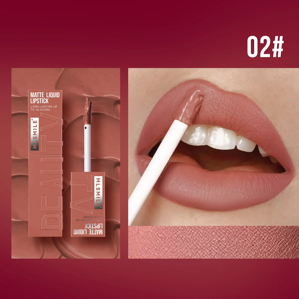 MLSMILE 6 Color Non-stick cup Velvet Satin Gloss Lip glaze Mist Liquid matte lipstick Waterproof long-lasting color liquid
