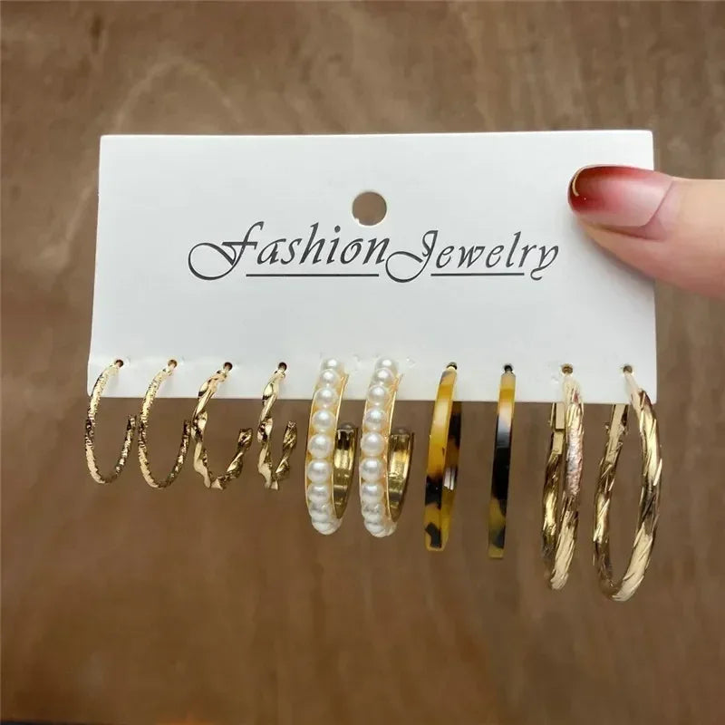 LETAPI Vintage Gold Color Circle Earrings for Women Girls Geometric Twist Dangle Earring Set New Fashion Jewelry Party Gifts