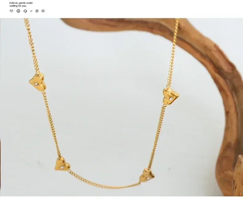 Cute Heart Necklace Earrings Bracelet Jewelry Set Stainless Steel For Women Fashion Shiny Zircon Bridal Accessories Wedding Gift