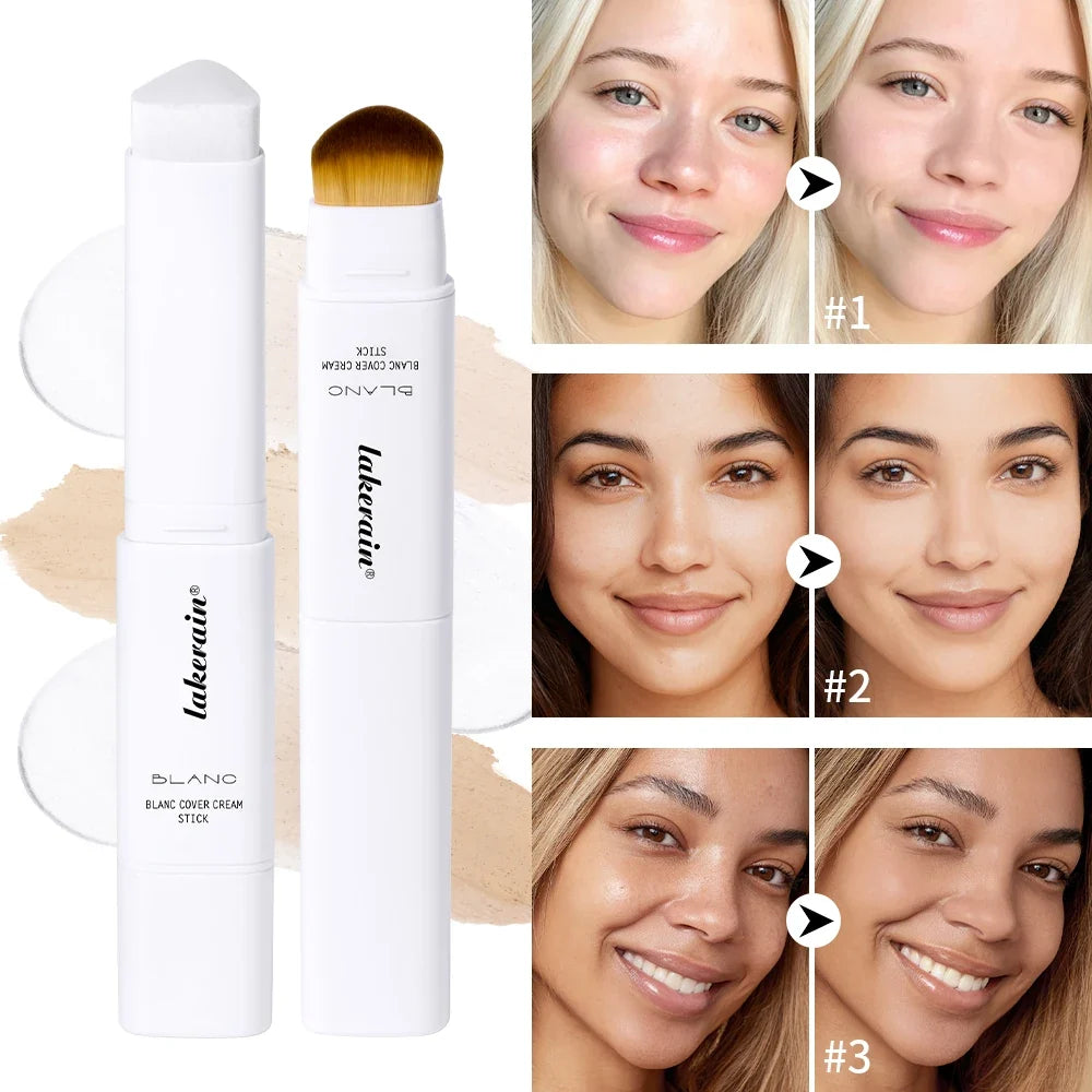 Color Changing Foundation Stick Korean Cover Cream Stick High Coverage Waterproof Dual-Ended with Brush  Base Makeup