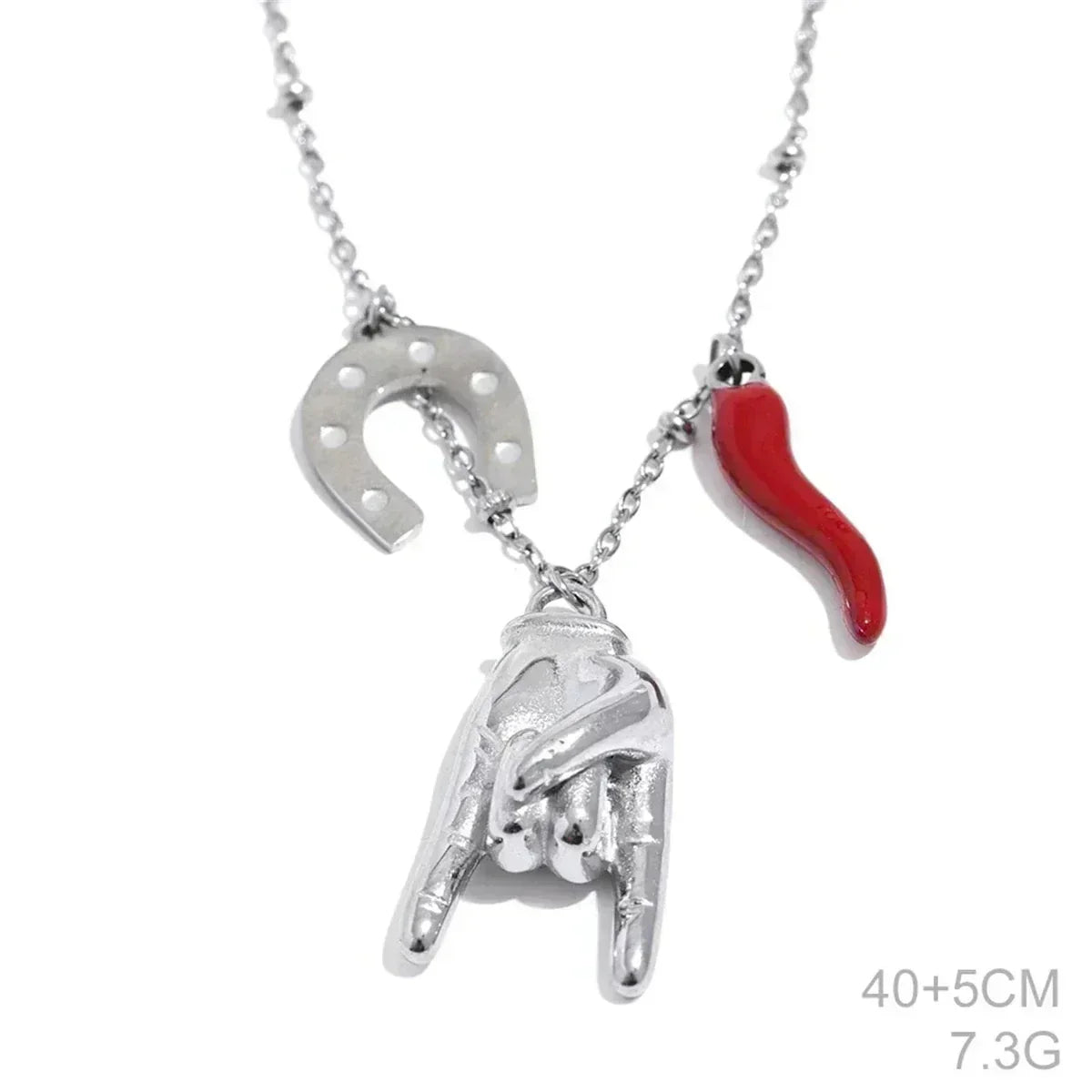 Classic Hot Selling Bull Horn Sacred Heart Detachable Pendant Necklace for Women's Horseshoe Rock Gesture Splicing Necklace