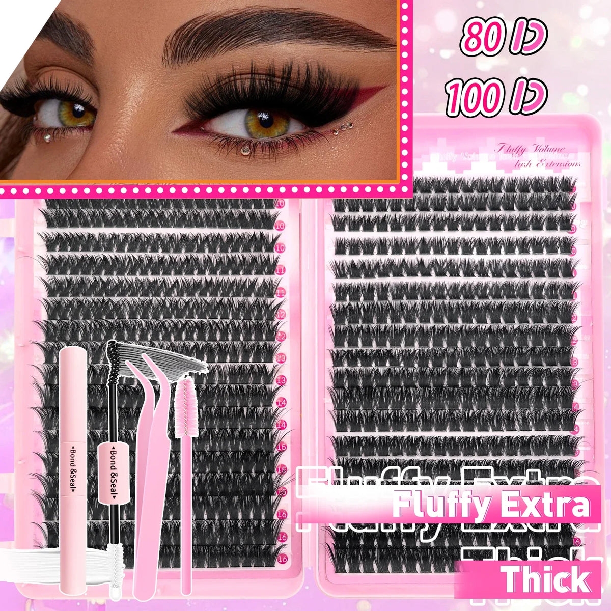 DIY Lash Extension Kit Clusters Individual Eyelashes Kit 9-16mm with Bond and Seal Wispy Natural Mange Lashes