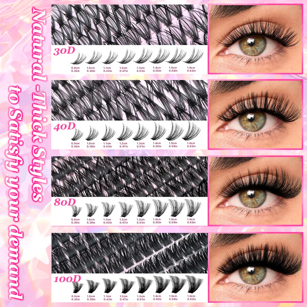 DIY Lash Extension Kit Clusters Individual Eyelashes Kit 9-16mm with Bond and Seal Wispy Natural Mange Lashes