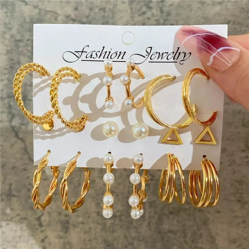 LETAPI Vintage Gold Color Circle Earrings for Women Girls Geometric Twist Dangle Earring Set New Fashion Jewelry Party Gifts