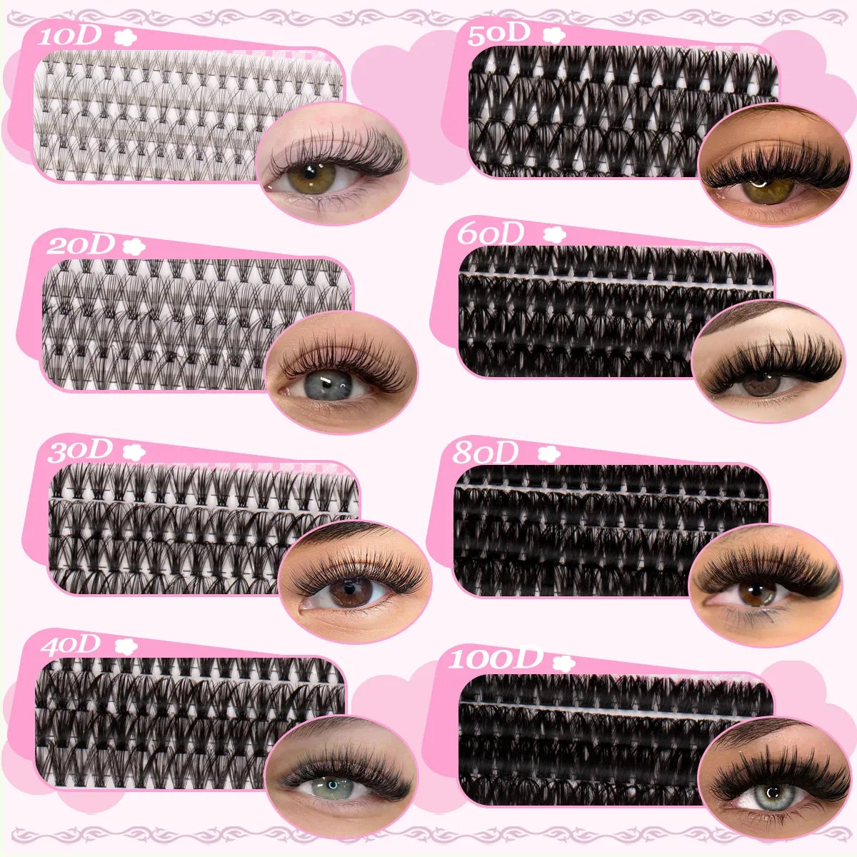 DIY Lash Clusters Kit Mixed Styles Eyelash Extension Full Set Individual Lashes with Lash Bond&Seal and Tweezers Makeup Tool