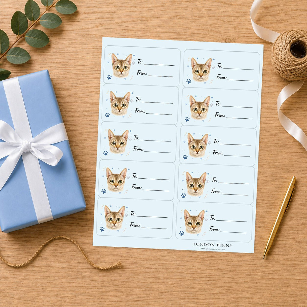 Singapura Pawprint Wishes Gift Tag Sticker Sheet