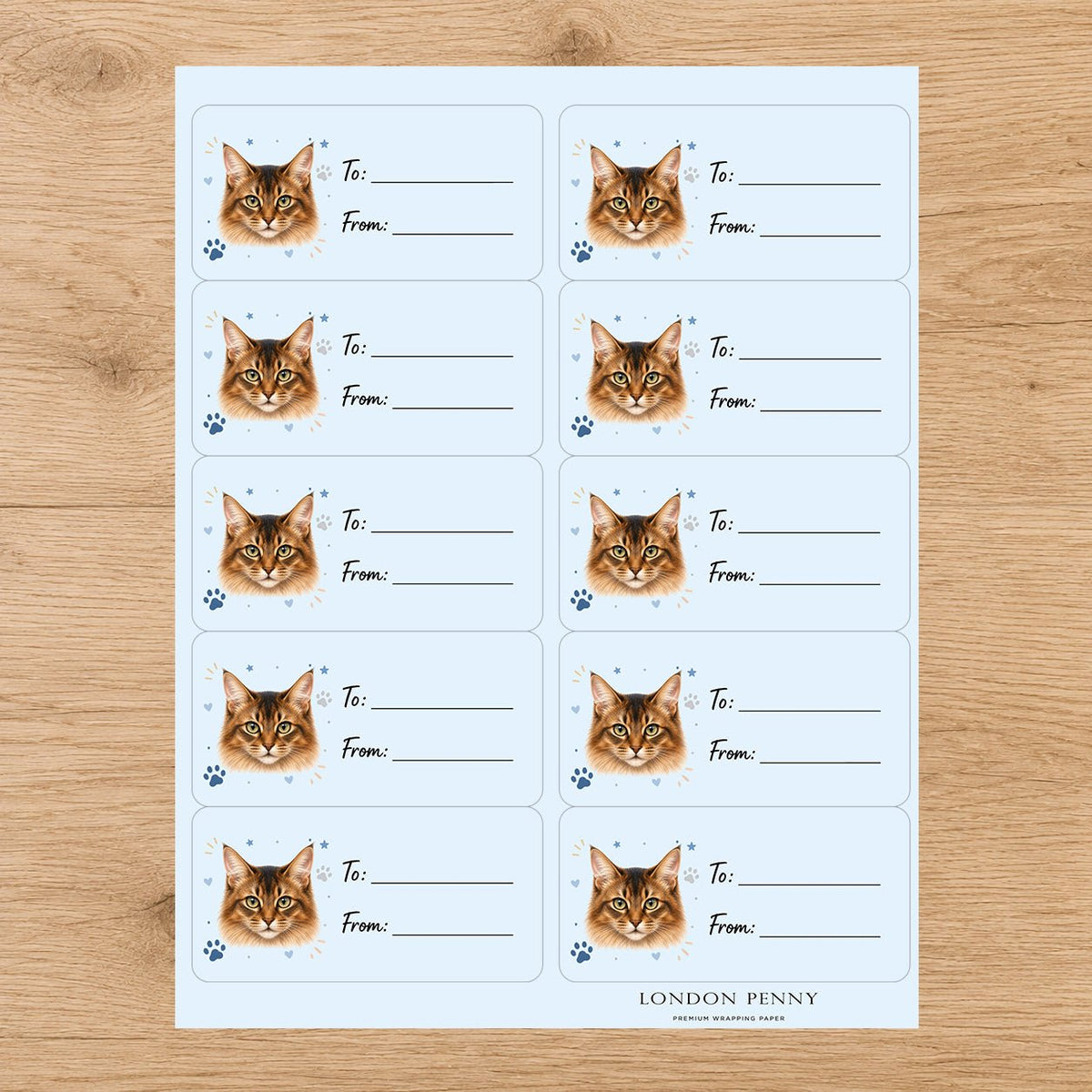 Somali Pawprint Wishes Gift Tag Sticker Sheet