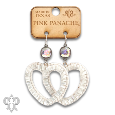 Raffia and bead heart earring, Austrian crystal