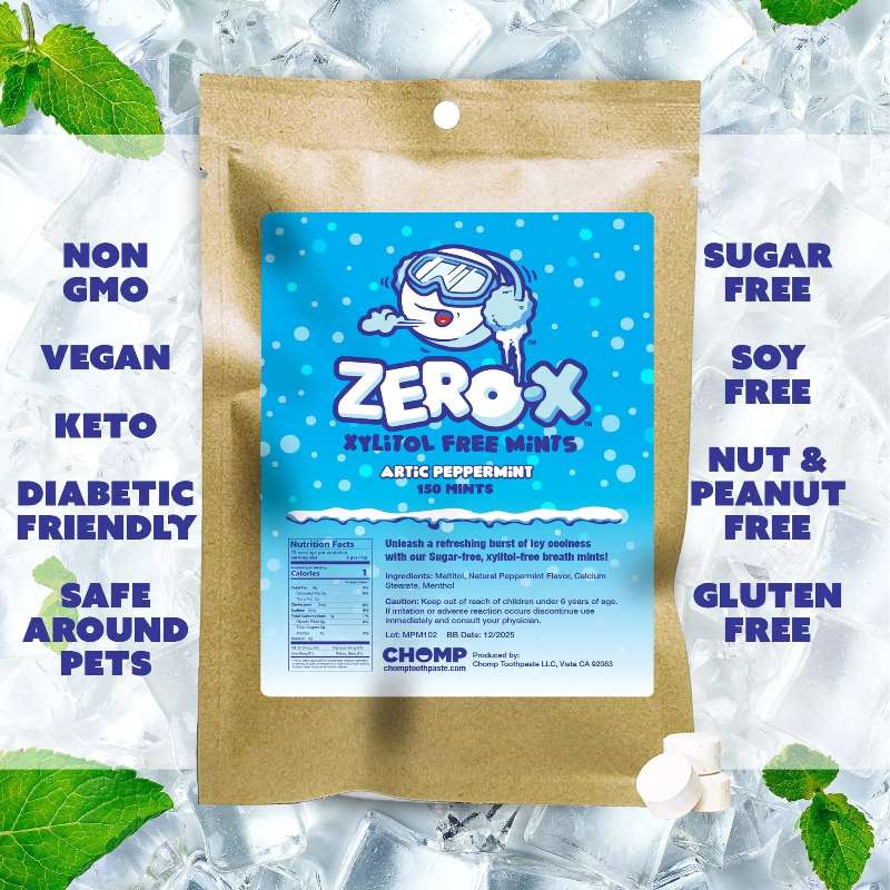 Chomp Zero-X Xylitol-free Breath Peppermint Mints Refill with Container