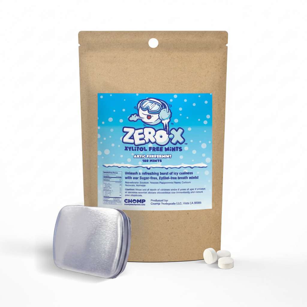 Chomp Zero-X Xylitol-free Breath Peppermint Mints Refill with Container
