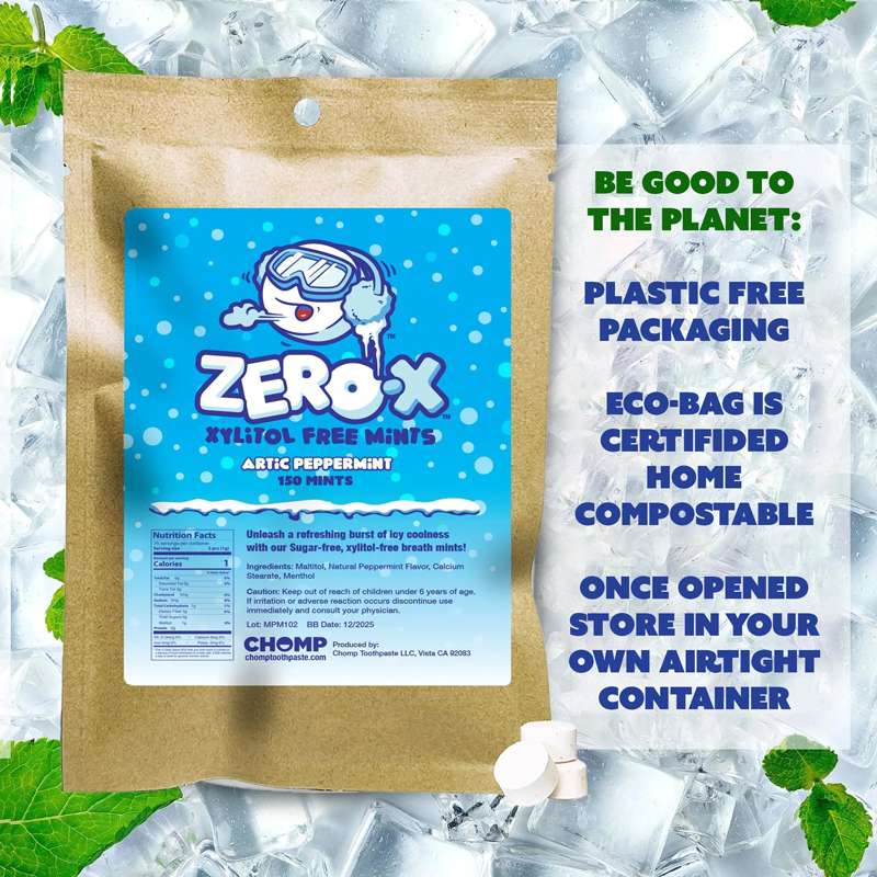 Chomp Zero-X Xylitol-free Breath Peppermint Mints Refill with Container