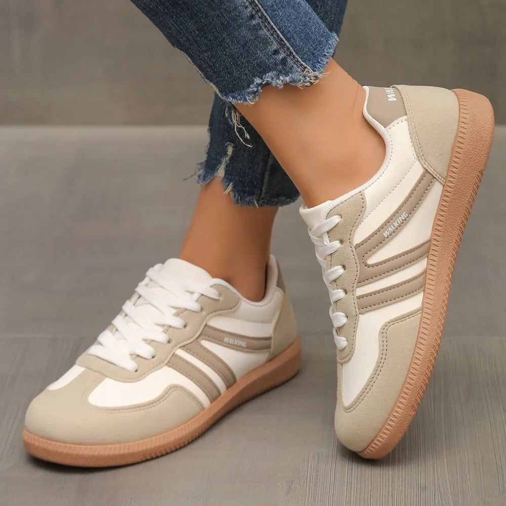 Contrast Lace Up Round Toe Sneakers