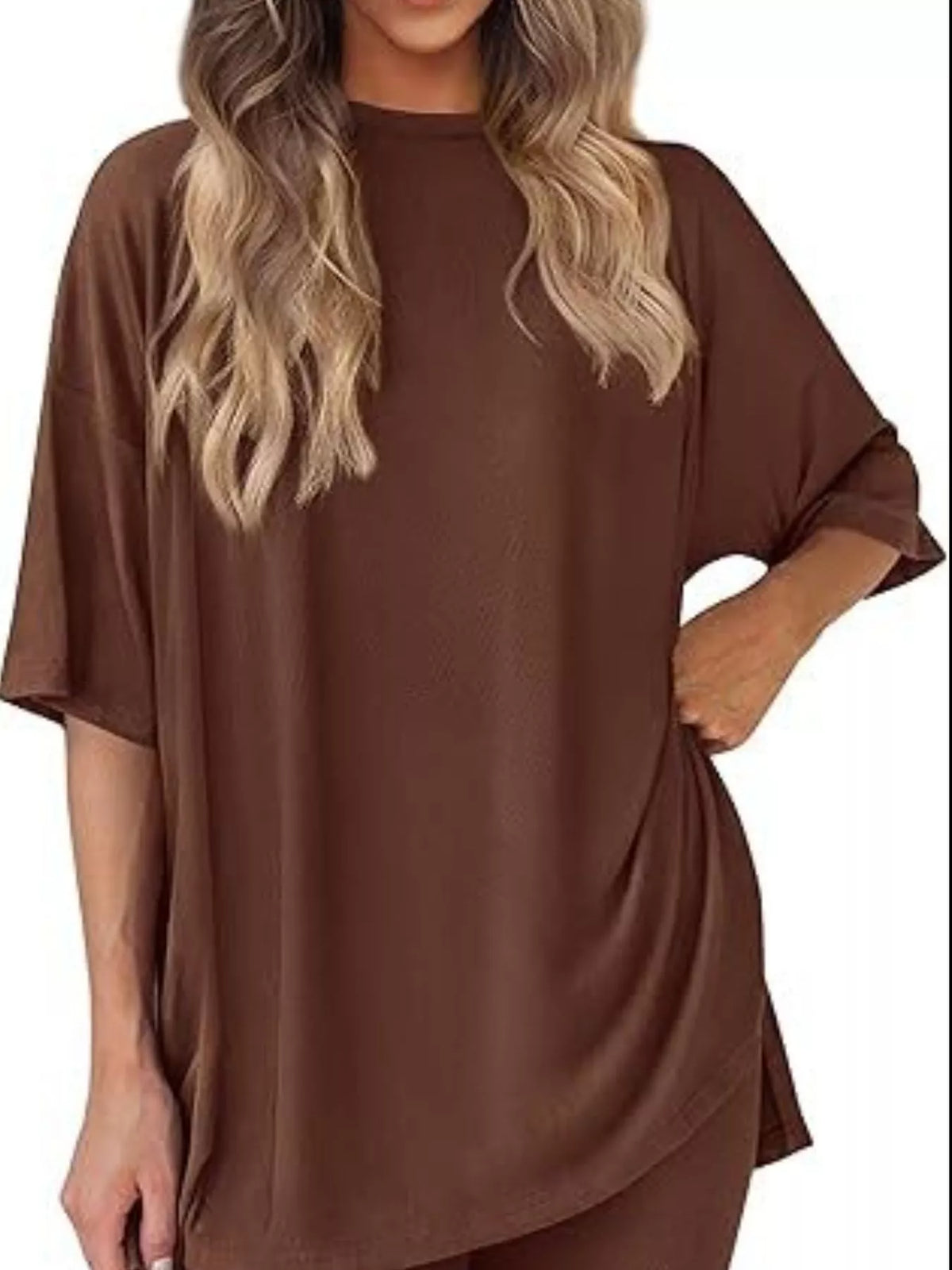 Full Size Relaxed Fit Round Neck Top and Shorts Two-Piece Set Plus Size