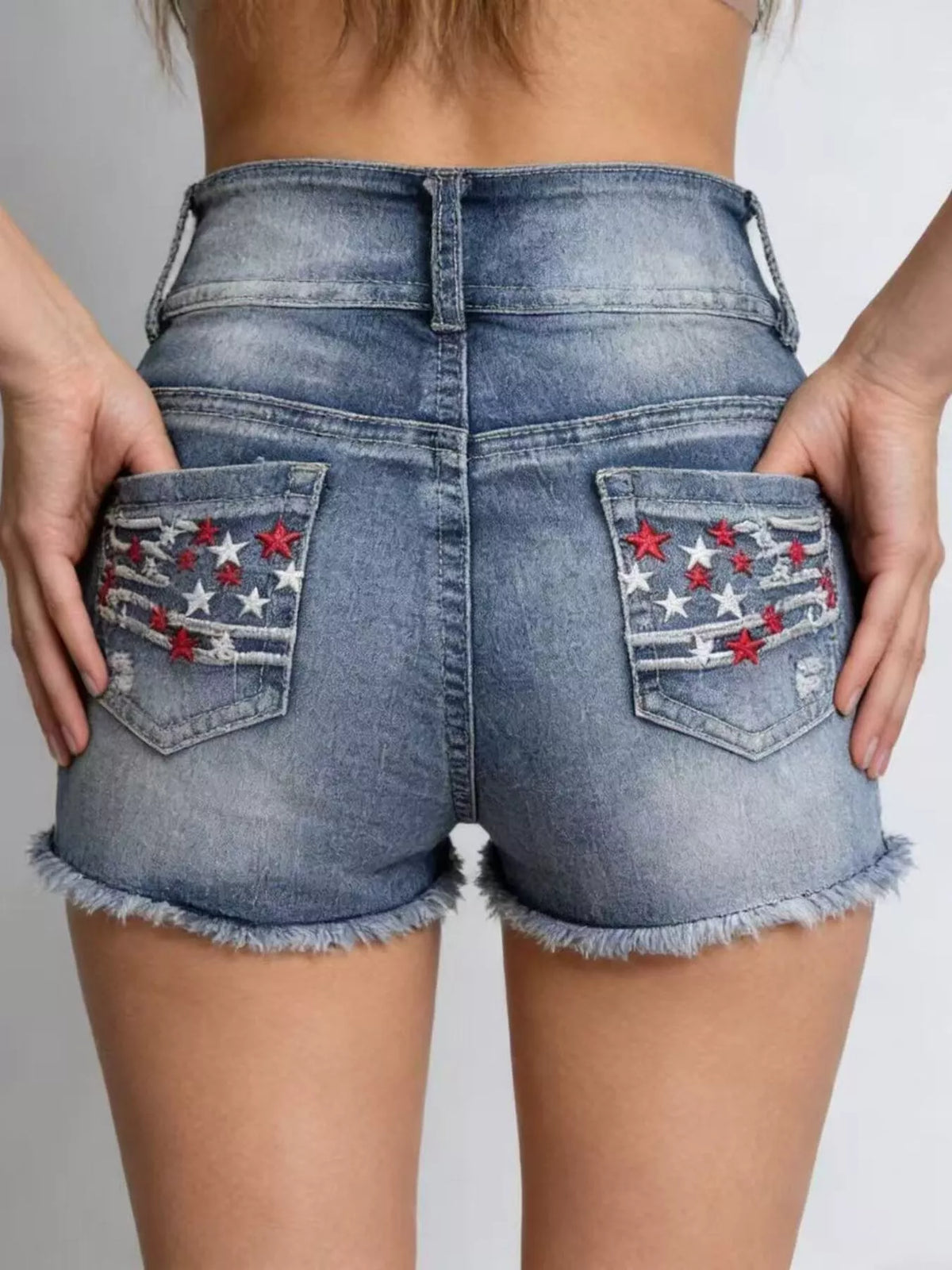 American Flag Distressed Denim Shorts