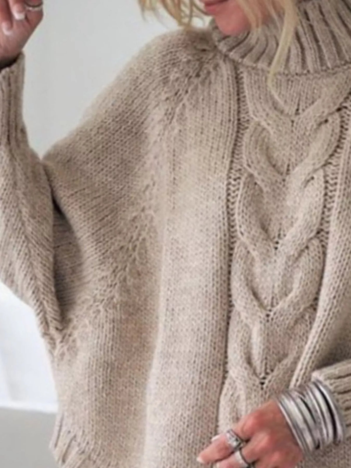 Full Size Cable-Knit Long Sleeve Sweater Plus Size