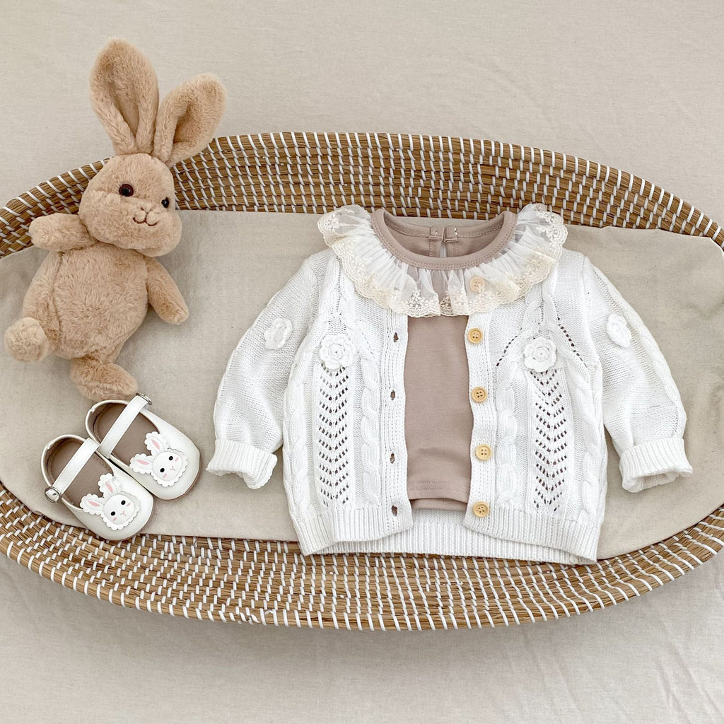 Baby Girl Hand Crocheting Flowers Twist Knit Pure Cotton Jacket