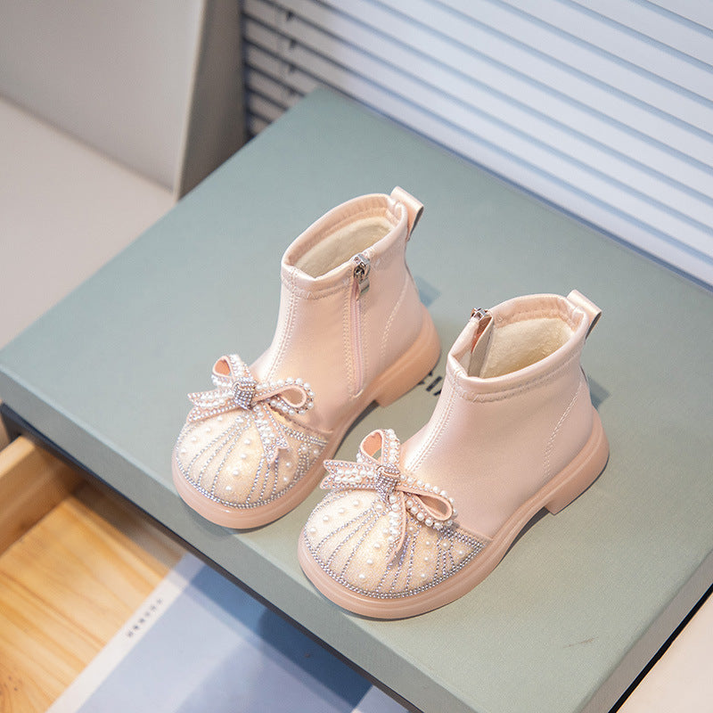 Kids Rhinestone Booties With Soft Soles