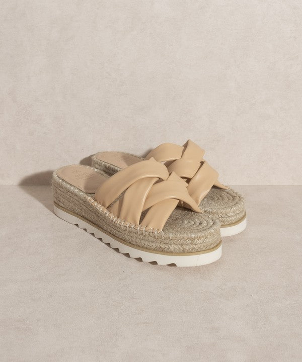 Oasis Society Rebel Beige Criss Cross Platform Espadrille Sandals