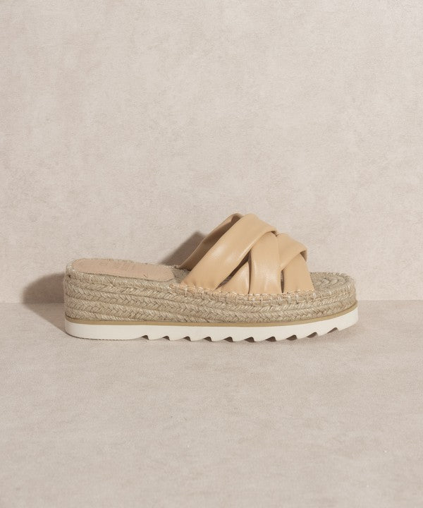 Oasis Society Rebel Beige Criss Cross Platform Espadrille Sandals