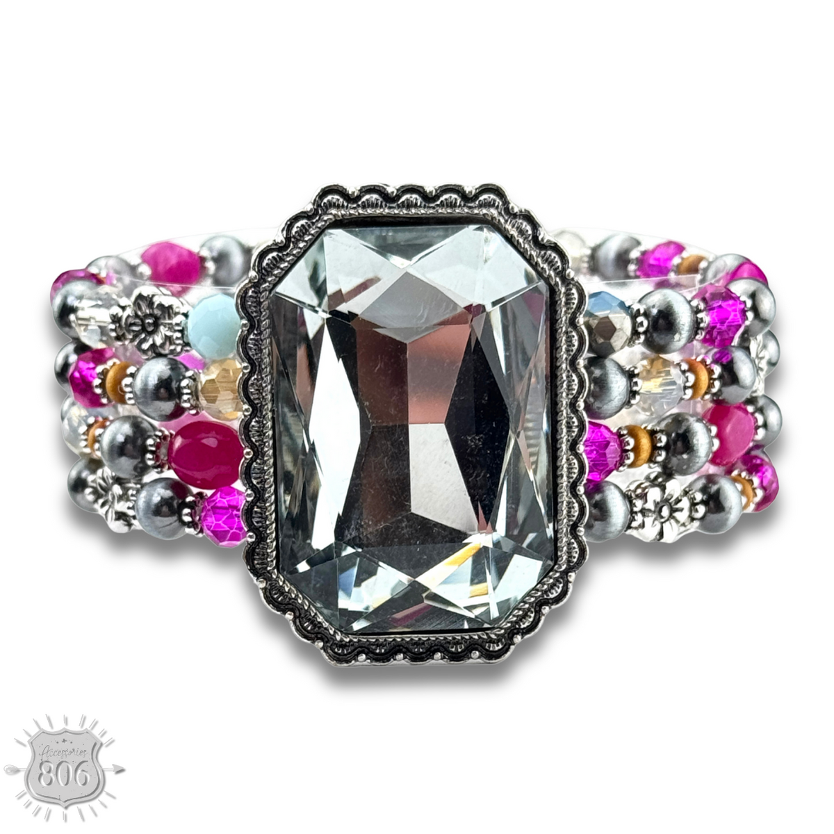 Large rhinestone and bead bracelet
