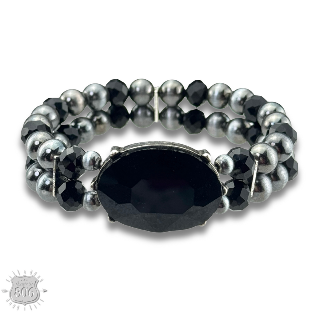 Burnished bead and rhinestone bracelet