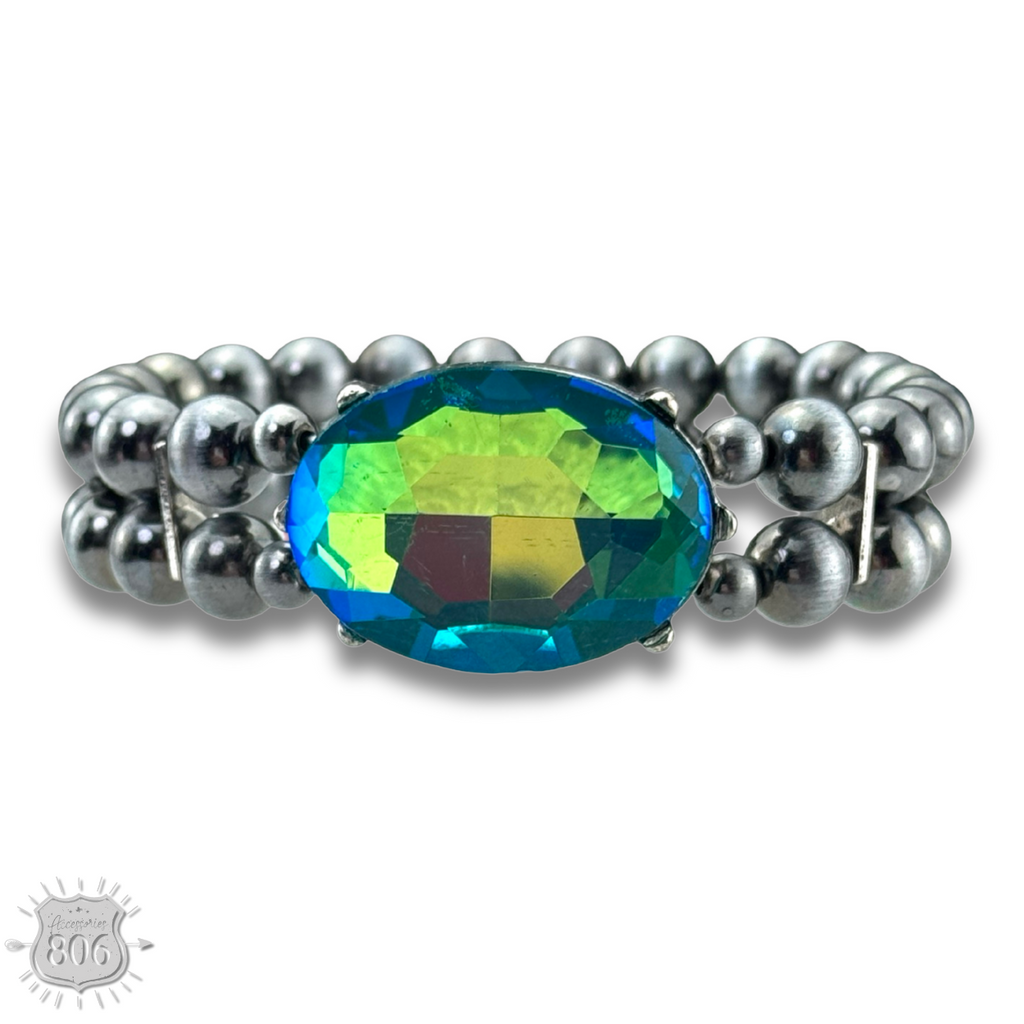 Burnished bead and rhinestone bracelet