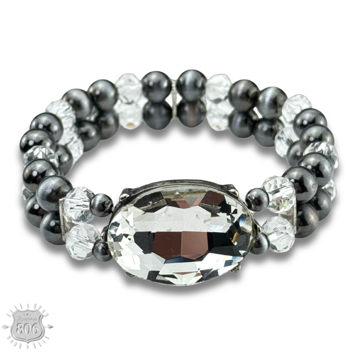Burnished bead and rhinestone bracelet