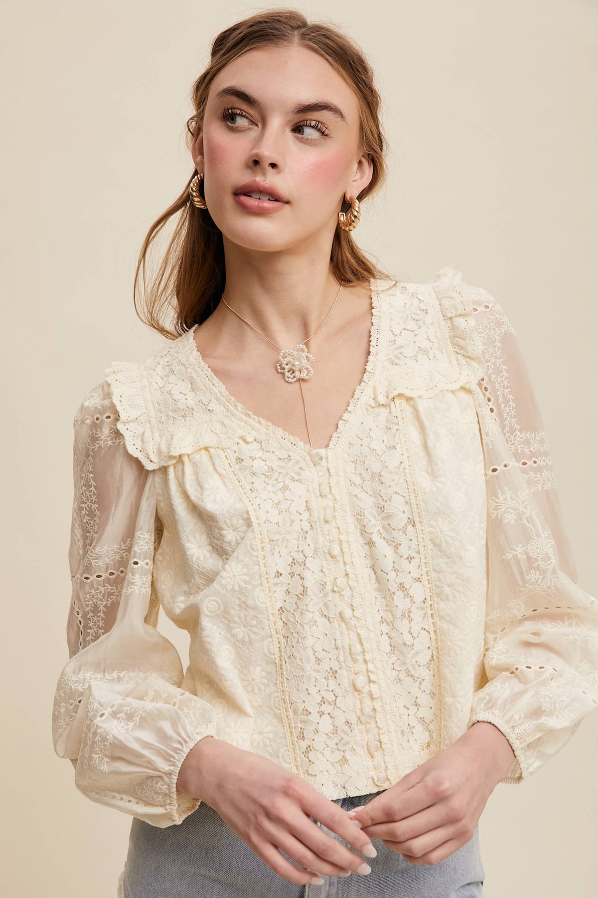 Lina Delicate Embroidered Lace Blouse