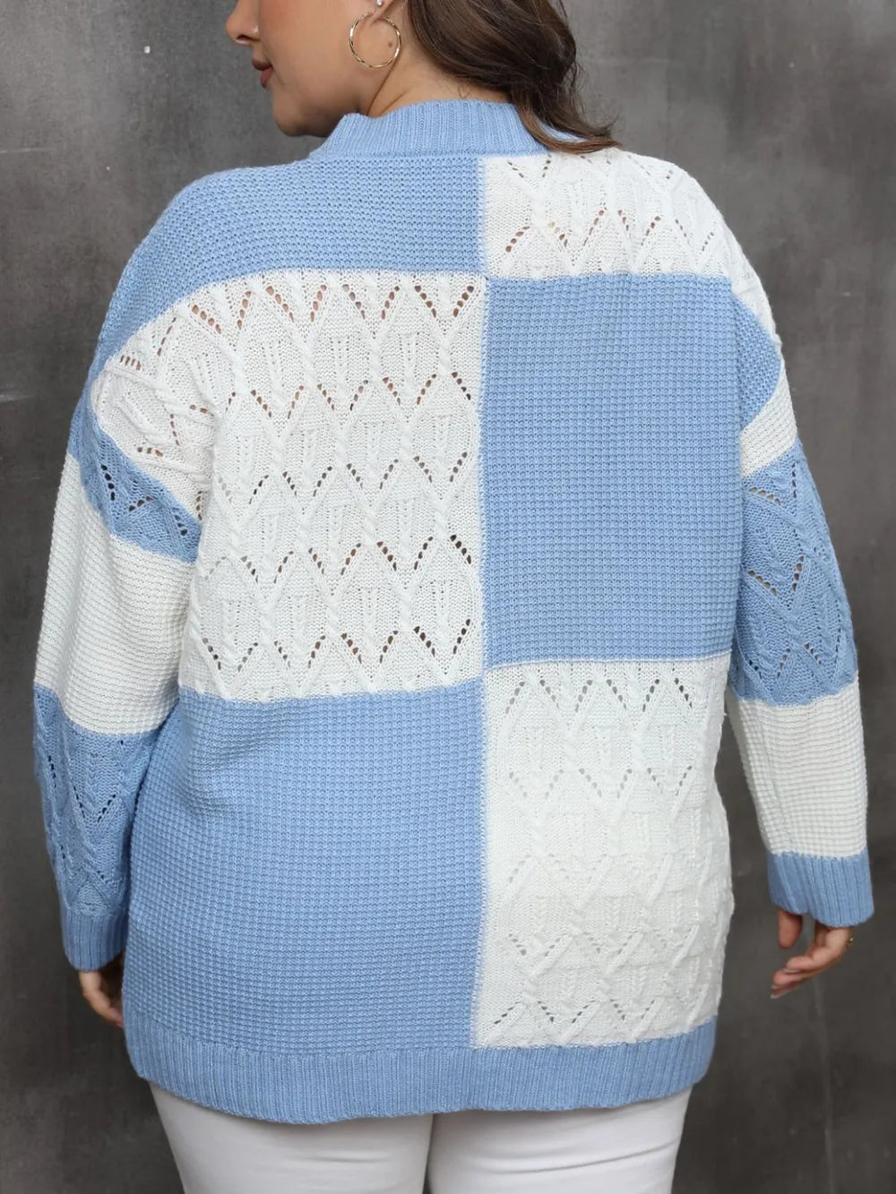 Openwork Color Block Long Sleeve Sweater
