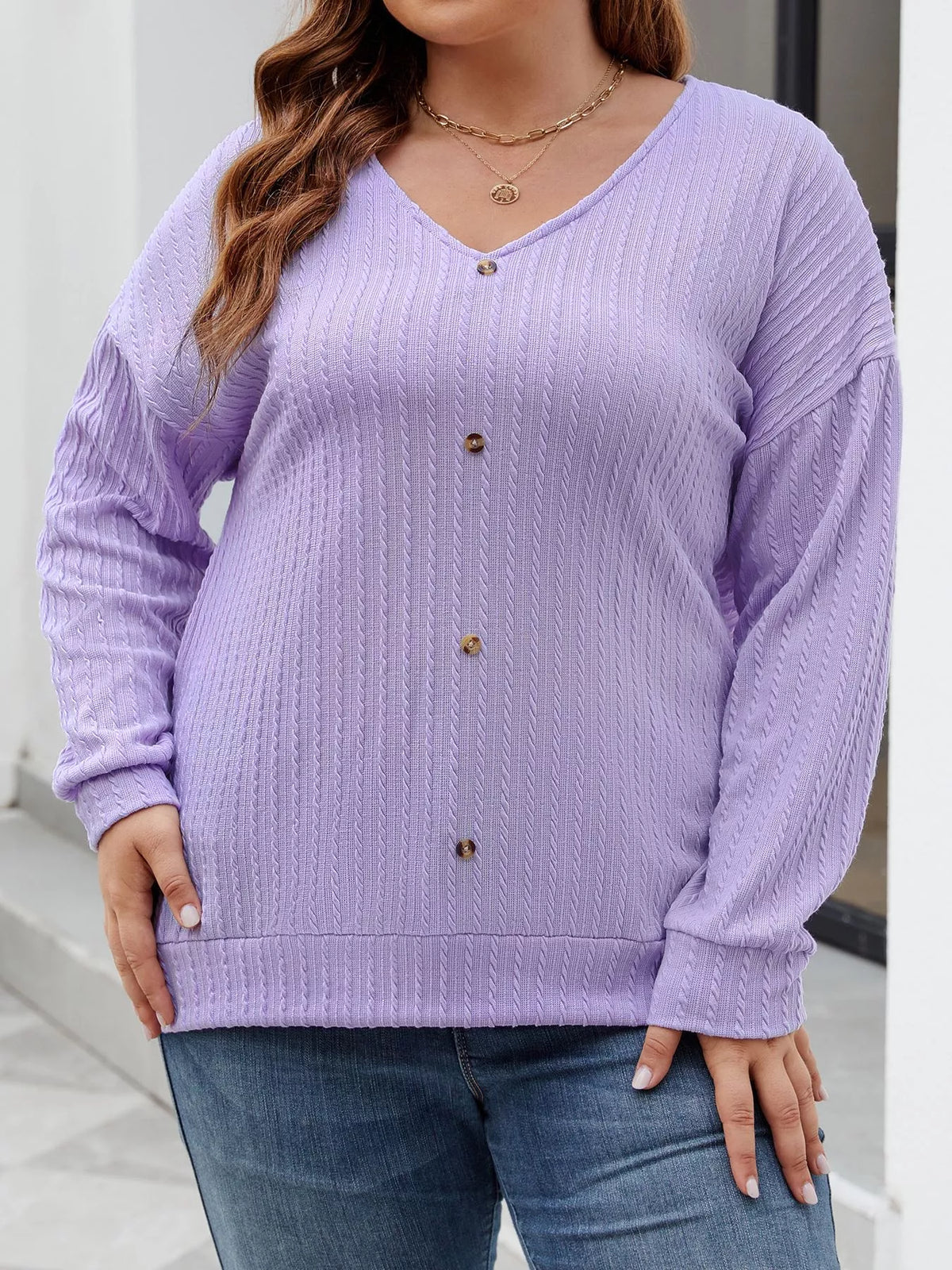 Plus Size V-Neck Dropped Shoulder Blouse