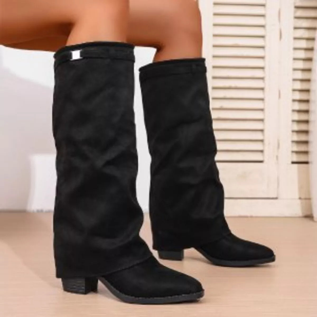 Point Toe Block Heels Boots