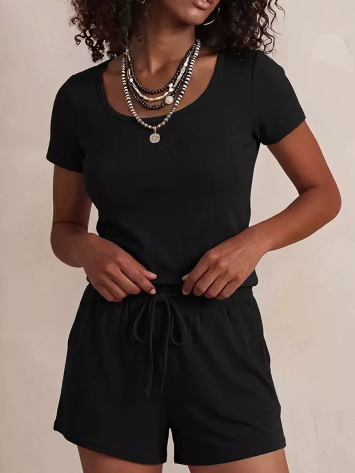 Solid Color Short Sleeve Tee and Shorts Set
