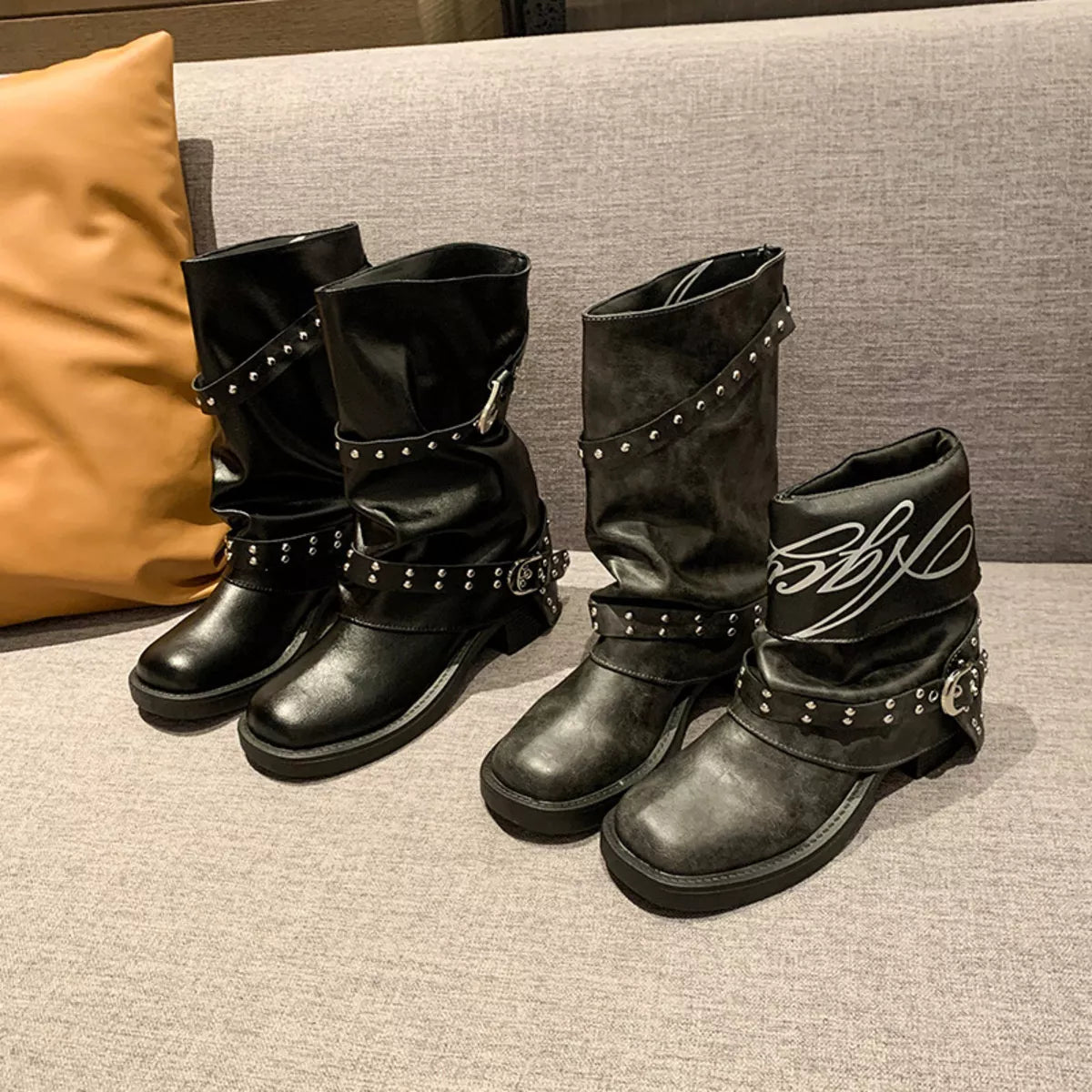 Round Toe Block Heels Boots