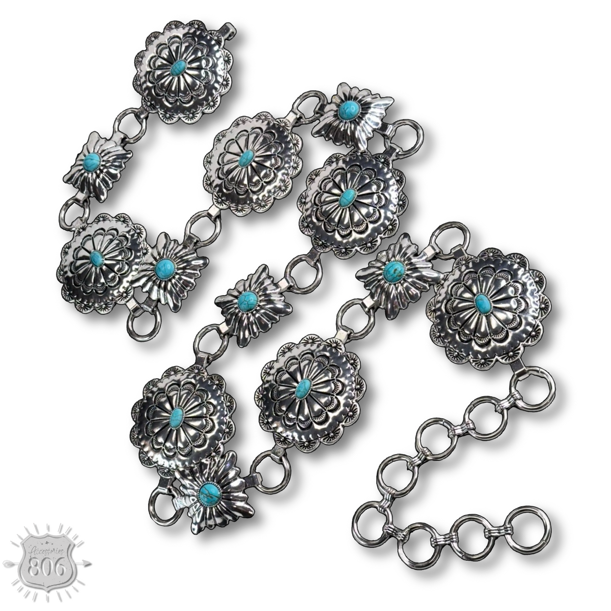 Western round and square concho link belt