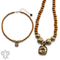 Round wood and brushed gold bead necklace with a crystal from Swarovski®, last call