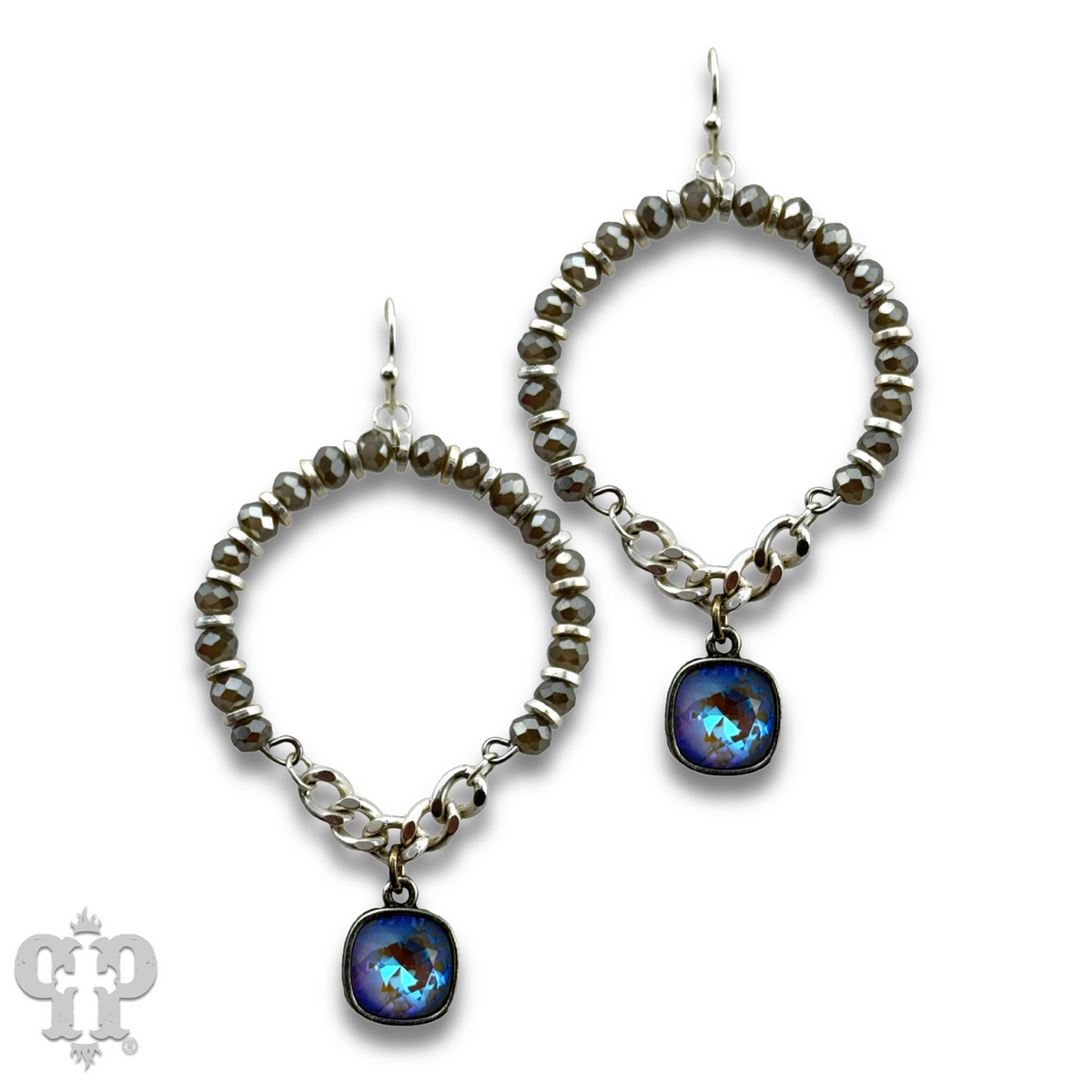 Gray faceted bead circle earring with crystals from Swarovski®- LC
