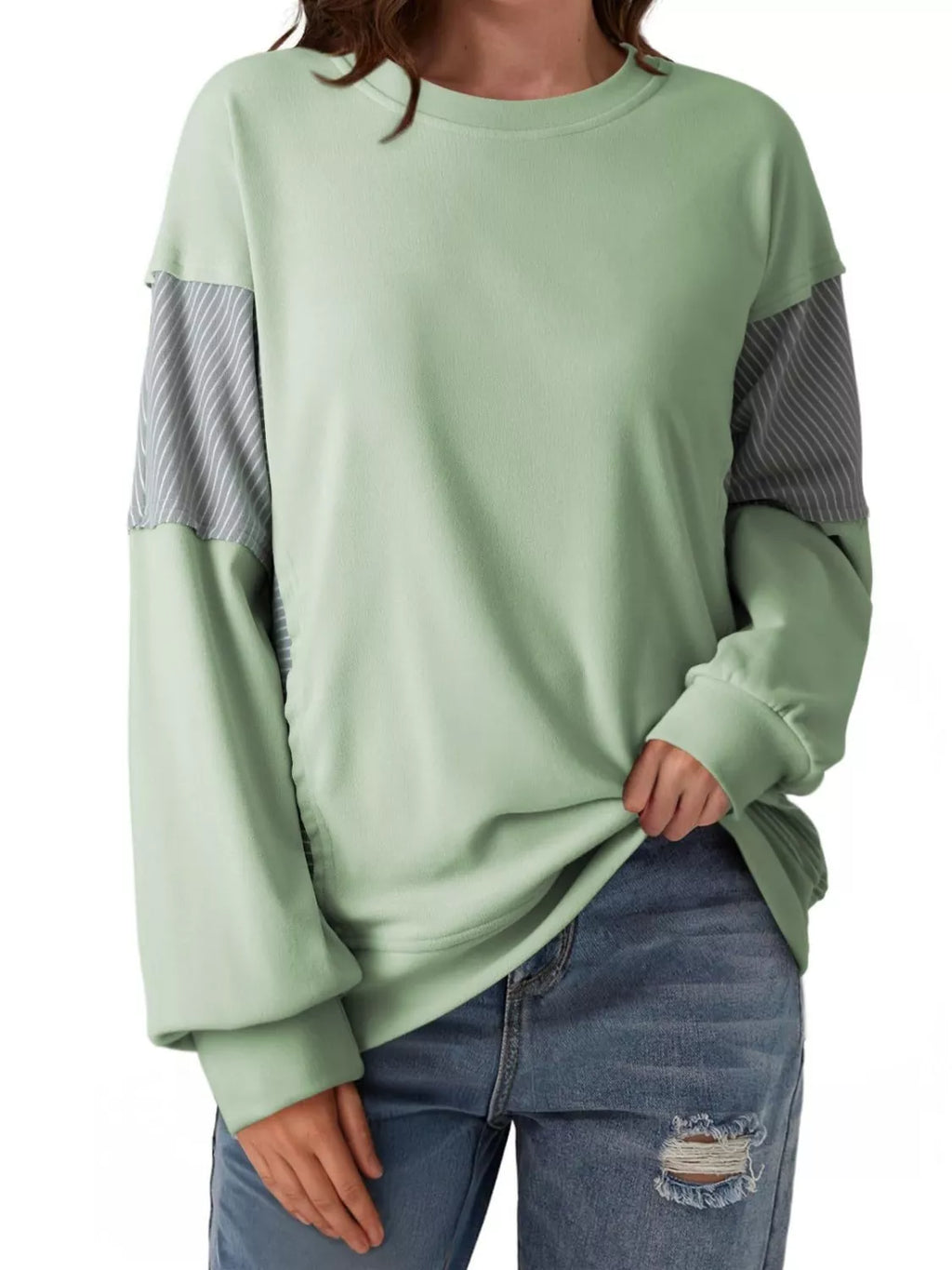 Color Block Striped Sleeve Casual Sweatshirt