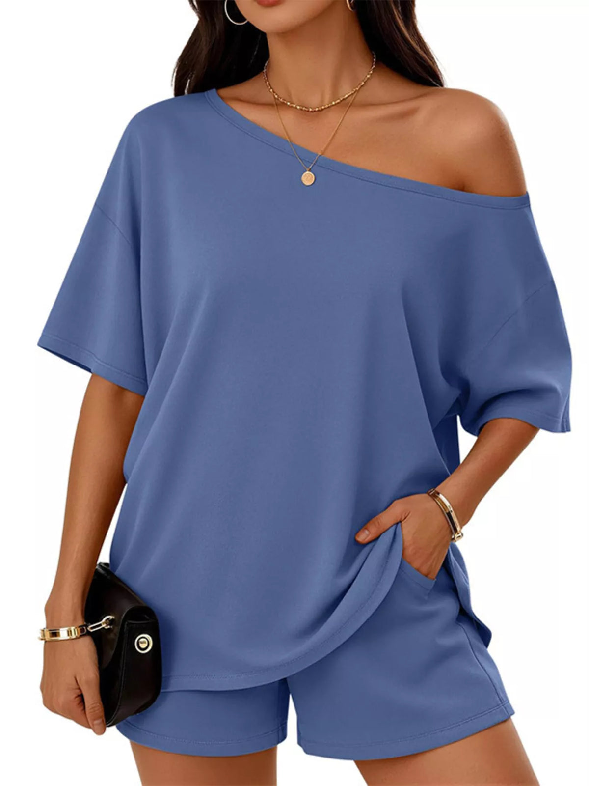 Boat Neck Tee and Shorts Set