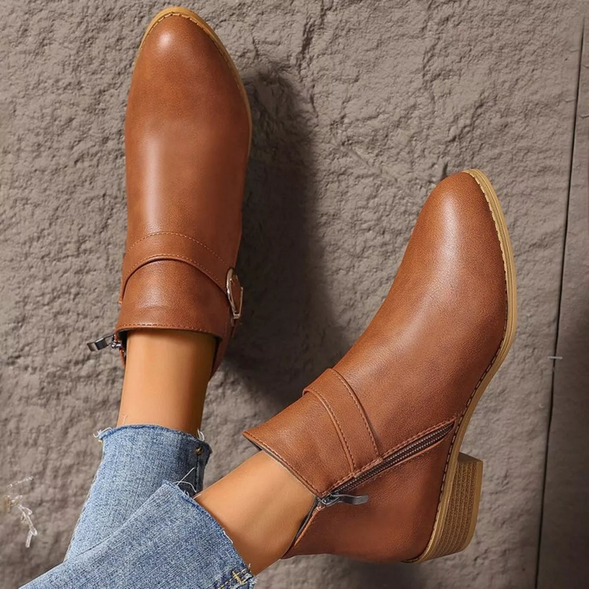 Point Toe Block Heels Boots
