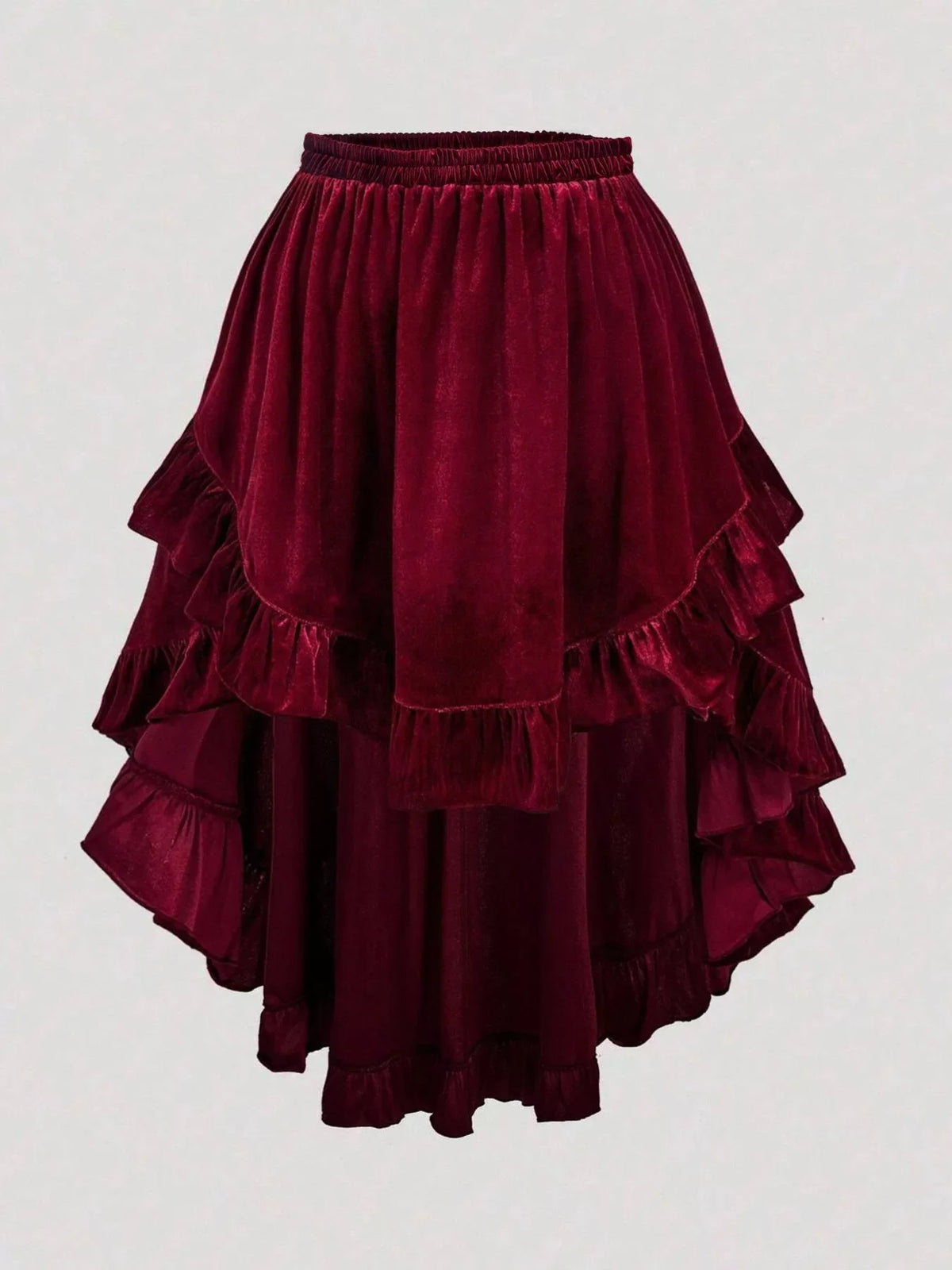 Ruffled Velvet Elastic Waist Skirt