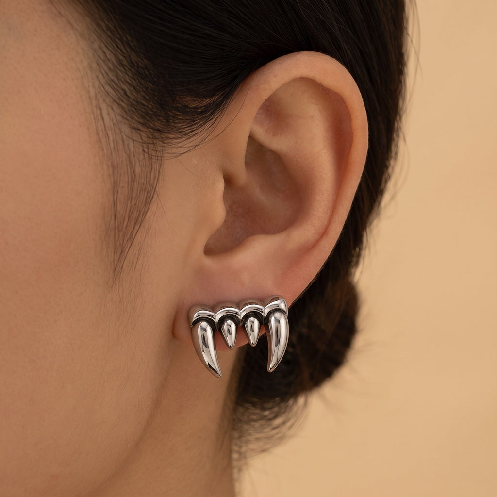 Fang Tooth Bite Viper Vampire Teeth Stud Earrings – Stainless Steel