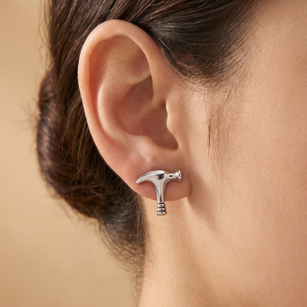 Mechanic Hammer Tool Stud Earrings – Stainless Steel