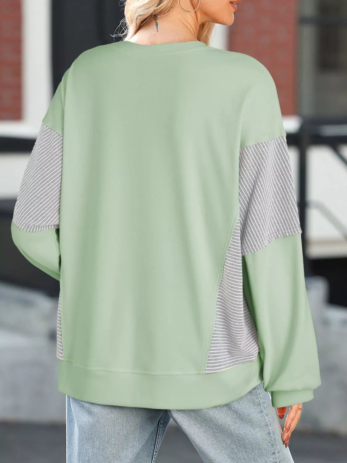 Color Block Striped Sleeve Casual Sweatshirt