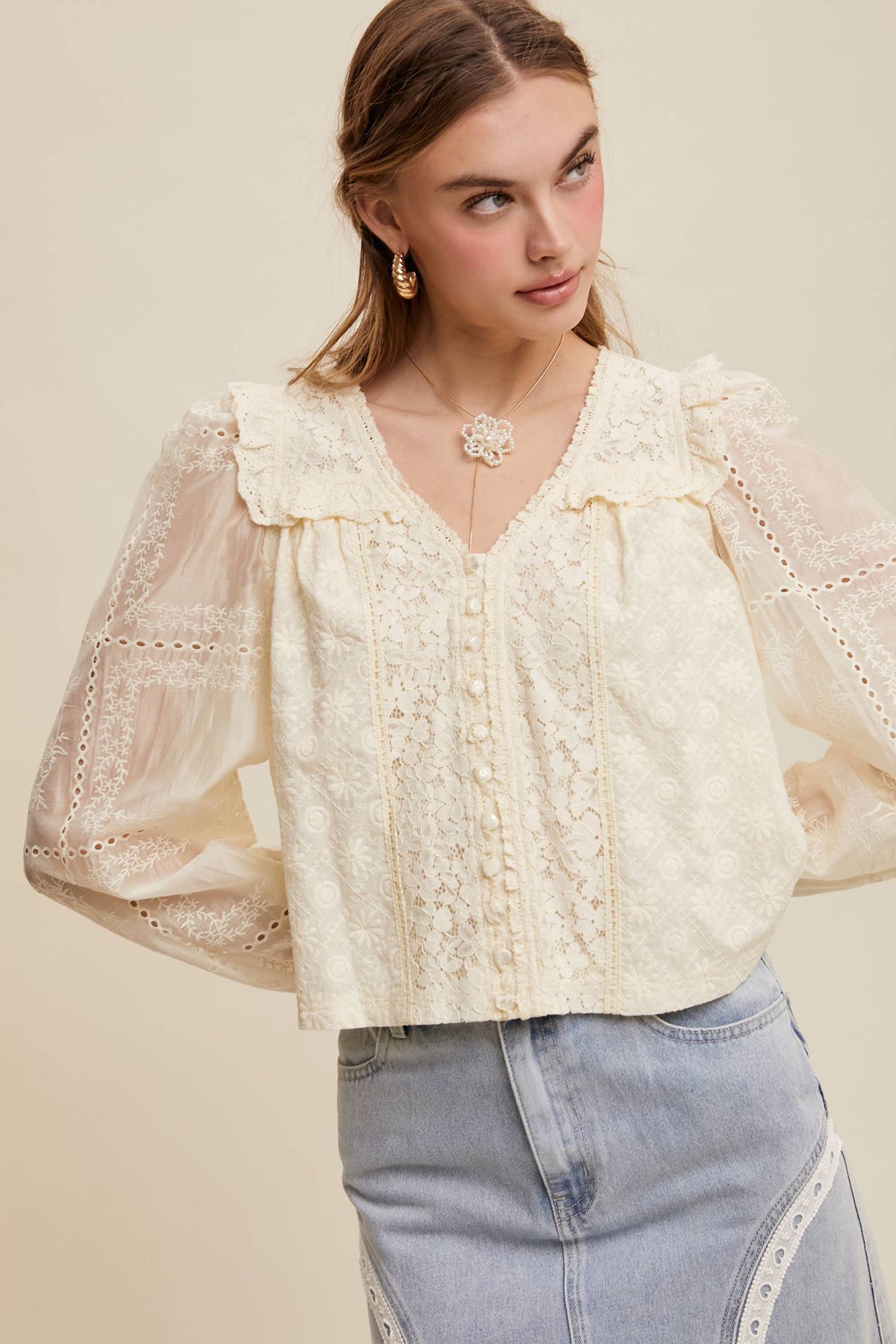 Lina Delicate Embroidered Lace Blouse