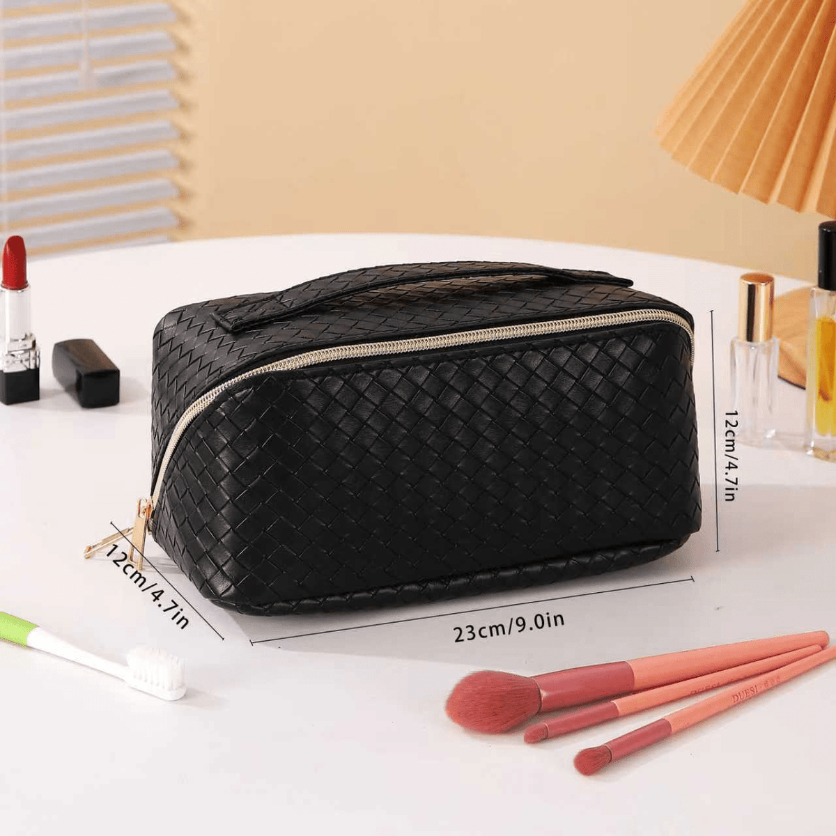 Compact Makeup & Toiletry Bag – Travel Organizer with Brush Slot