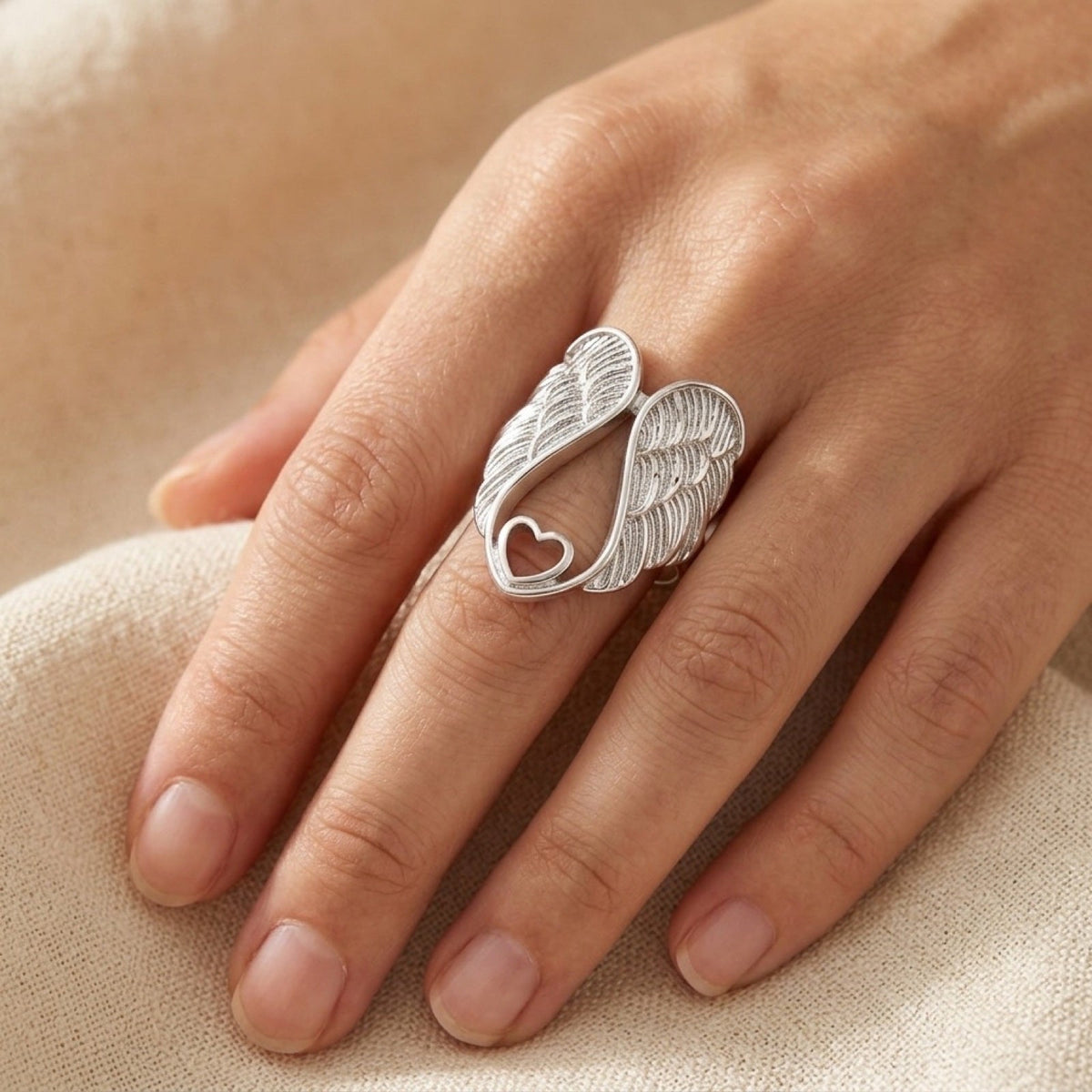 Angel Wings Heart Biker Heavenly Love Ring – Stainless Steel