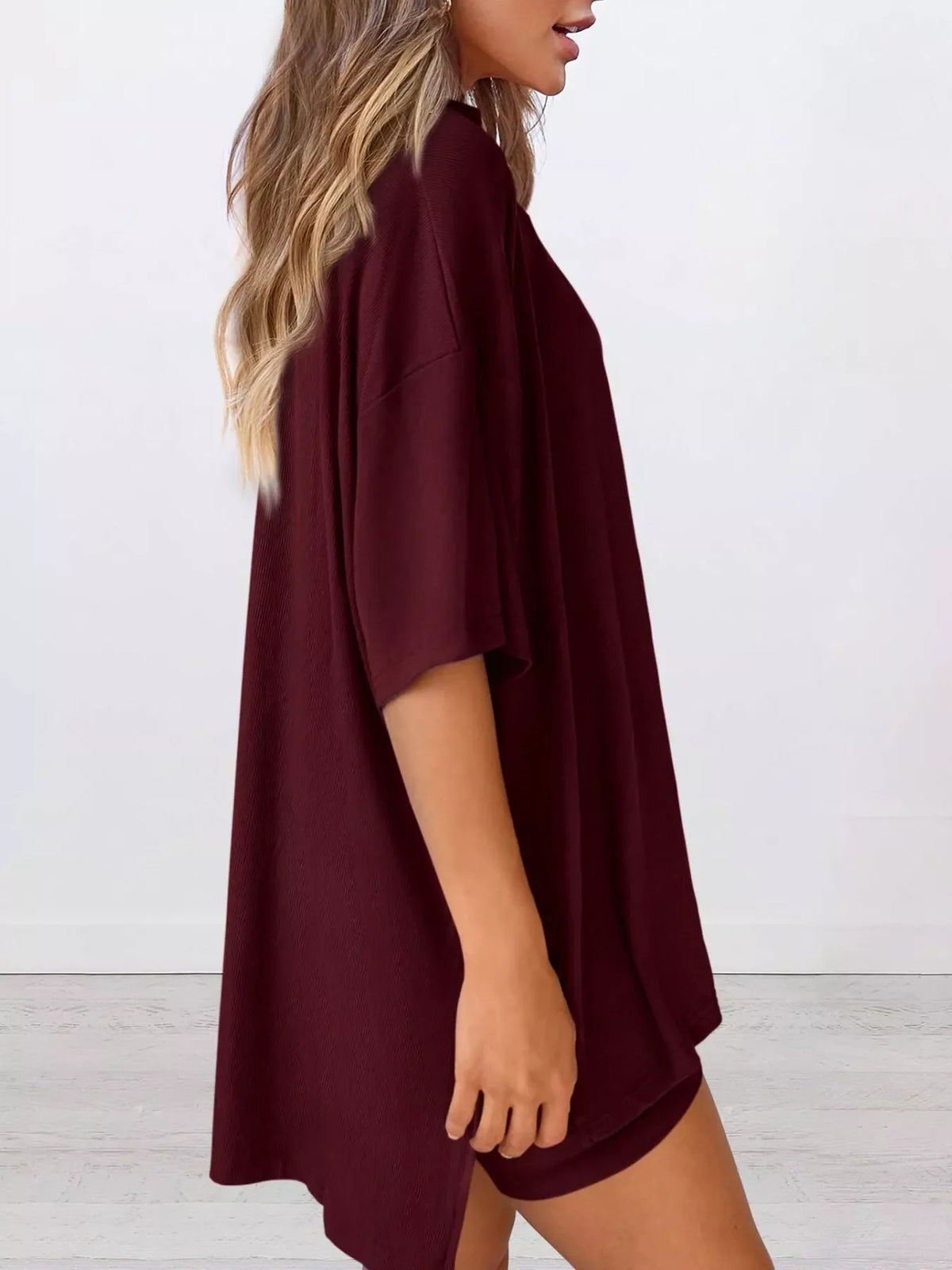 Full Size Relaxed Fit Round Neck Top and Shorts Two-Piece Set Plus Size