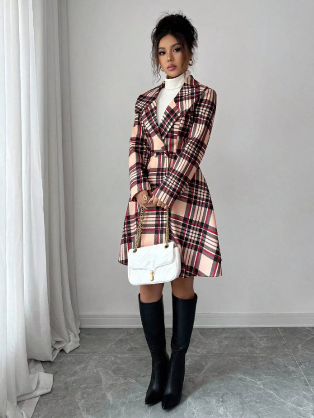 Plaid Button Up Long Sleeve Coat